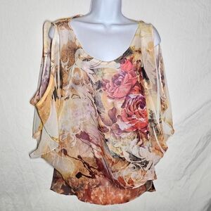 vintage y2k bebe cold shoulder floral chiffon top